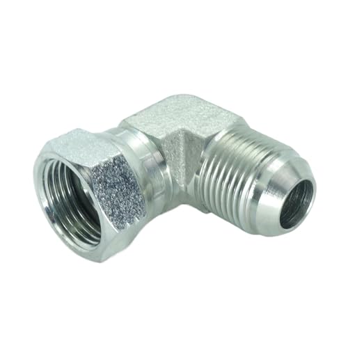 Image of 1 Piece Steel JIC Flare Tube Fitting, 90 Degree Elbow, 3 /4 inch Male JIC (1-1 /16 inch-12) x 3 /4 inch Male JIC (1-1 /16 inch-12) Swivel Tube OD