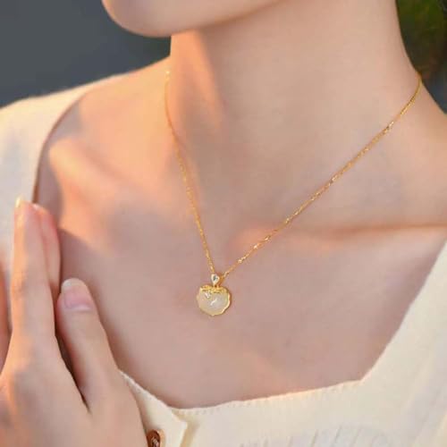 Collier en argent sterling plaqué or avec serrure en jade - 2