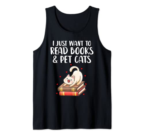 Libro Divertido Amante Del Gato Chica Leyendo Mujeres Libros Amante Bookworm Camiseta sin Mangas