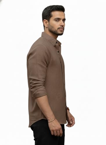 Image of Men's Solid Linen Cotton Shirt | Casual Style | Plain Design | Full Sleeve | Summer Regular Fit | Stylish Shirt for Men | Formal Wear