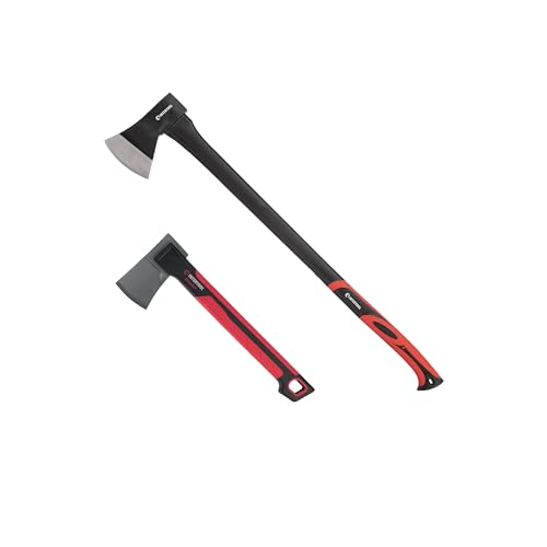 INTERTOOL Chopping Axe and Hatchet Set, 36-Inch Long and 14-Inch Hatchet, Shock Absorbing Fiberglass Handles With Blade Protectors HT-0264-0291