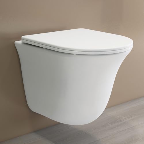 Image of Plantex Imported Ceramic Western Commode /Wall Hung Western Toilet /Rimless Washdown Commode for Bathroom with Soft Close Toilet Seat Cover - P Trap Outlet (1161 - Matt White)