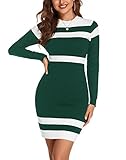 Beyove Women's Colorblock Striped Long Sleeve Cotton Knit Sweater Bodycon Dress