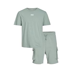 JACK & JONES Short Sleeves Tee and Shorts Loungewear Set for Men, Made with 100% Cotton Regular Fit Summerwear with Crew Neckline, Slate Gray