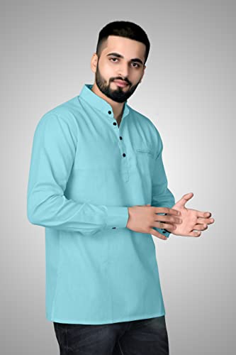 Image of Men's Cotton Regular Short Kurta | Casual & Ethnic Wear with Long Sleeve