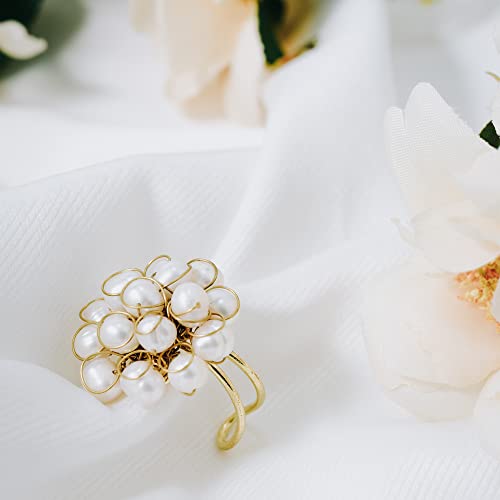AeraVida Unique Round Front Cluster Cultured Freshwater Pearl Free Size Ring | Flower Shaped Vintage | Elegant Wedding Rings For Women | Large Ring Stone3