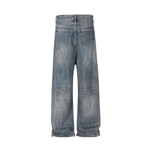 Men's Washed Blue Baggy Jeans Straight Ropa Hombre Wide Leg Casual Denim with Pockets3
