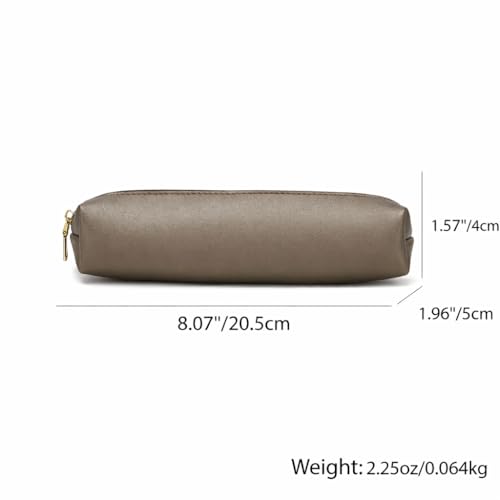 Image of Faux Leather Color Pencil Case Multifuncional and Simple with Zipper for School (Pearl Brown)