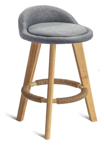 SBCGFY Taburetes de Bar con Asiento de Lino Suave, reposapiés de Cuerda de cáñamo, Patas de Madera Maciza, Respaldo bajo para Cocina, Pub, cafetería, bistró, 27,6 Pulgadas de Alto, Color Gris