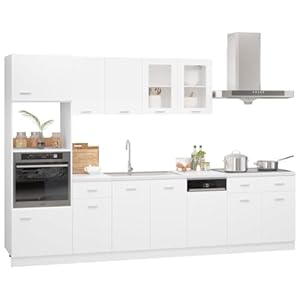 vidaXL Juego de Muebles de Cocina 7 Piezas Comedor Mobiliario Armario Estante Almacenaje Microondas Fregadero Lavavajilla Madera Contrachapada Blanco