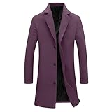 AQAYL Trench Coat Men Single Breasted Wool Blend Coat Mid Length Pea Coat Notch Lapel Jacket Business Casual Overcoat Purple