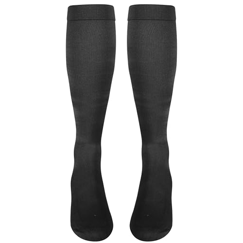 Image of NuVein Men's Compression Socks, 15-20 mmHg Support, Dress Trouser Style, Over Calf Knee High, Charcoal, Large