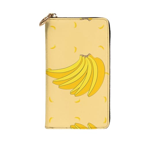 Leather Wallet 7.48 x 4.13 in - Stylish and Durable Wallet for Women with Multiple Compartments and Zipper Design cartoon banana Pattern2