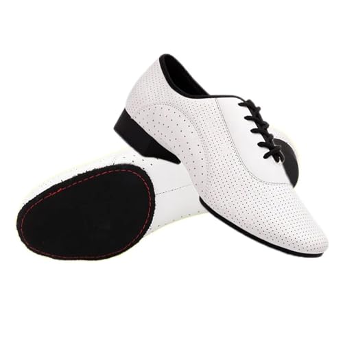 NRBMZYEN Zapatos de baile latino para hombre, salsa, tango, moderno, de cuero, tacones cuadrados, adultos, fiesta, baile latino, blanco, tacón bajo, zapatos de baile de salón, Ante blanco para
