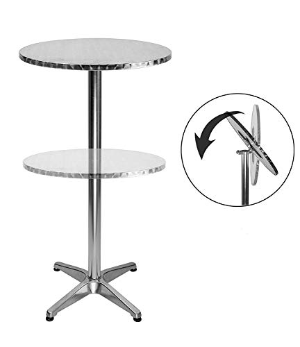 TEHWDE Bistro foldable round aluminium bar table cafe 24 inches high restant table Garden Side Table made of Stainless steel with adjustable height 70-110cm