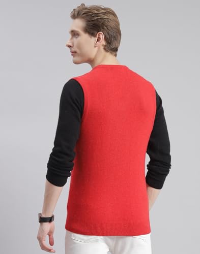 Image of Monte Carlo Off White Solid V Neck Sweater | Warm Woolen Pullover for Men | Soft Comfortable Knitted Winter Wear Sweater for Men's