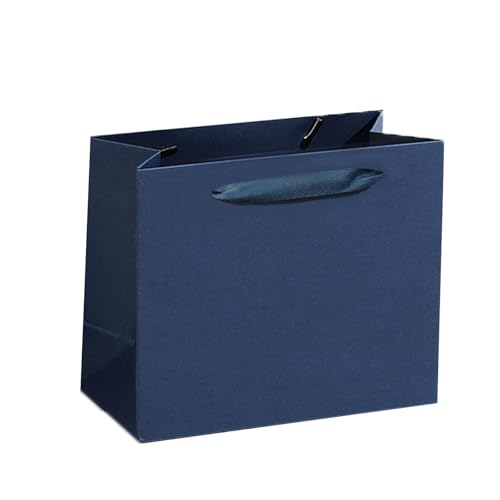MULIANBOX Navy Blue Gift Bag 12 Pack, 8.7x3.9x7.1inch Gift Wrap Bags with Ribbon Handles, Reusable Heavy Duty Kraft Paper Bags Bulk for Shopping, Wedding, Party, Gift, Retail