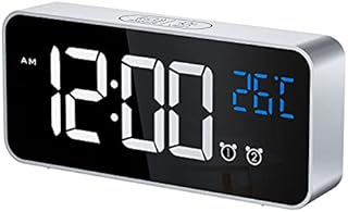 CHEREEKI Alarm Clock, Digital Clock with Temperature Display, Snooze, USB Powered Rechargeable Clock with Dual Alarms for Bedroom, Bedside, Office& Travel