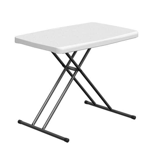 MAKE CHANGES Folding Table 30 Inch - Small Desk Adjustable Height TV Tray for Laptop, Couch, Camping - Heavy Duty Utility Foldable Table for Small Spaces, No Assembly Required, White Granite