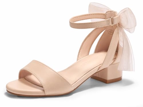 Image of Coutgo Girls Dress Shoes Sandals Chunky Low Heels Bow Ankle Strap Flower Girl Wedding Party Shoes