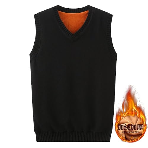 Men'S Thickened Fleece-Lined Knit Vest,Solid Color V-Neck Sleeveless Sweater,Winter Waistcoat4