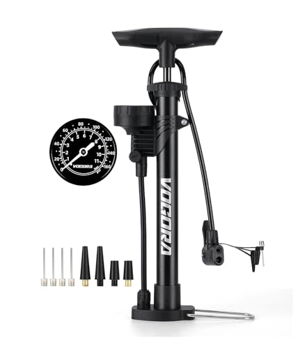 VOGORA Bike Pump with Top-Mounted Gauge (ProView) Bicycle Pump with Presta & Schrader Valves for all Bikes Stable Foldable Floor Pump Fast Inflation for Road & MTB Bikes 2-Year Warranty