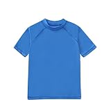 GLASH Kids Boys UPF 50+ Short Sleeve Rash Guard Shirt,Blue,14