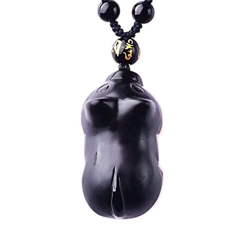 UZKWYKYC sculpture de jade, amulette Amulette porte-bonheur sculptée, pendentif cochon du zodiaque en obsidienne noire originale, pendentif porte-bonheur en obsidienne de Jade, bijoux en Jade