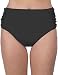 Ocean Avenue Women's Solid Side Shirred High Waist Bikini Bottom, Black, Medium
