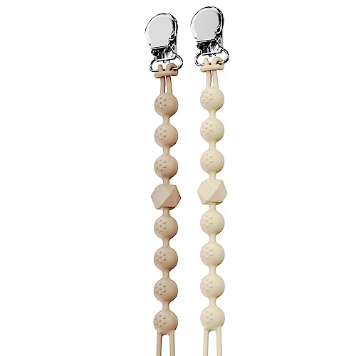 Image of LcyKohn Silicone Pacifier Clip, Durable Textured Pacifier Holder Clips Fits Most Pacifier Styles Pacifier Strap with Clip for Baby Boy or Girl (Toast&Buttercream) 2-Pack