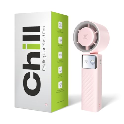 ZOVO Chill Handheld Fan, 7-Blade Turbine Fan, 10500 RPM High-Speed Airflow, 3000mAh Rechargeable Mini Fan, 20-Hour Runtime, 199 Speed Levels, Smart LED Display, For Hiking,Picnics,Beach,Camping