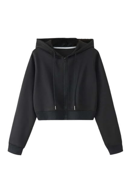 koverify Plain Chain Hooded Crop Zipper Hoodie for Women-picture-42