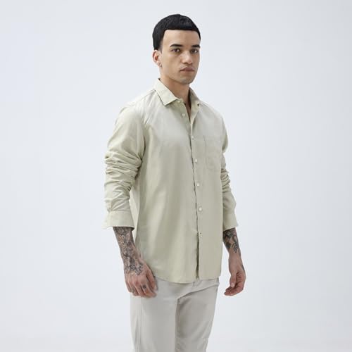 Image of BASICS Cotton-Linen Blended Men's Shirt | Slim Fit | Everyday Smart Casual Wear | Full Sleeve