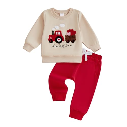 Image of PanLidapan Baby Boy Fall Clothes Toddler Outfits Tractor Embroidery Sweatshirt Jumpers Tops Jogger Pants Trousers Set 2Pcs Winter Tracksuit (Khaki, 0-6 Months)