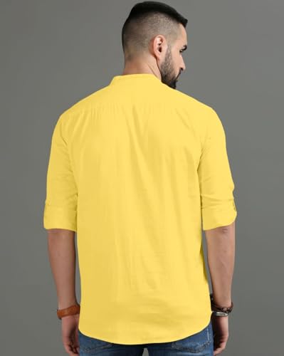 Image of FINIVO FASHION Men's Regular Fit Cotton Blend Kurta Shirt | Full Sleeve Ethnic Shirt with Mandarin Collar and Button Placket | Casual Kurta for Daily and Traditional Use