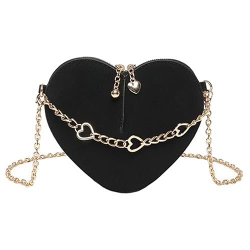 HOOLRZI Bolso cruzado con diseño de corazón moderno con correa de cadena, bolsos de hombro de piel sintética para compras y viajes, bolso esencial de fiesta, Black