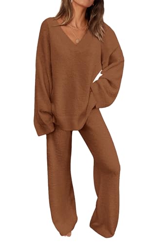 PRETTYGARDEN Lounge Sets for Women 2 Piece Pajama Set, Brown,M