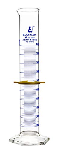 Cylindre gradué 500 ml en verre avec graduations bleues et protection