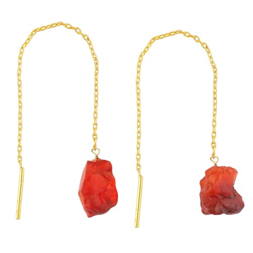 Natural Raw Carnelian Gemstones Threader Earrings, Handmade Dangling Earrings for Women, Gold Plated Earrings, Rough Stones & Healing Crystals, Women Jewelry, Gift For Her