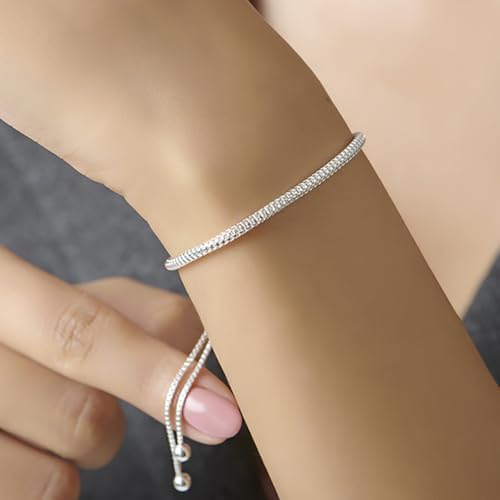 Image of TRUESILVER ACPL 925 Sterling Silver Sliding Bolo Bracelets for Women | BIS Hallmarked Fancy Link Rolo Design Bracelet | Adjustable Slider Chain Bracelet Gift for Birthday Anniversary Wedding