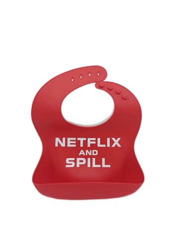 Image of Silicone Baby Bib for Girls Boys. Netflix and Spill. Netflix and Chill. Adjustable & Waterproof. BPA Free Soft Silicone Bibs for Babies & Toddlers with Large Food Catcher.