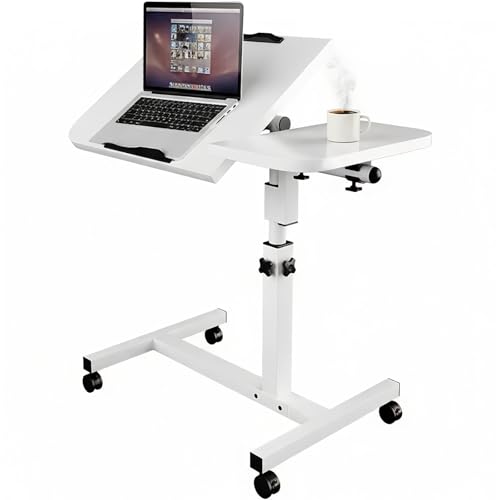 Aeroflexa Bureau avec Roues, Bureau Table Informatique, Table de lit Roulette Réglable en Hauteur Table Roulante pour Lit Canapé avec Bandes Antidérapantes,...