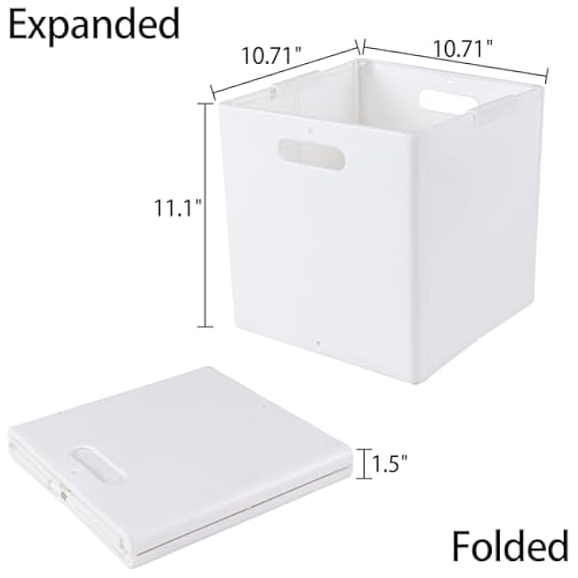 4-Pack Collapsible Plastic Storage Cube Bins, Foldable Cube Storage Bin, White