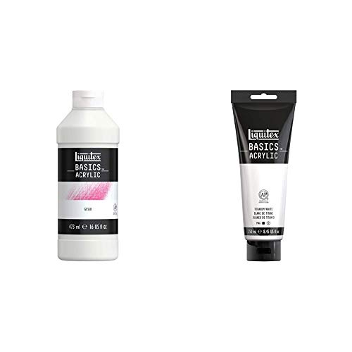 Liquitex BAICS Gesso Surface Prep Medium, 16-oz, White & BASICS Acrylic Paint, 8.45-Oz Tube, Titanium White Liquitex BAICS Gesso Surface Prep Medium, 16-oz, White & BASICS Acrylic Paint, 8.45-Oz Tube, Titanium White