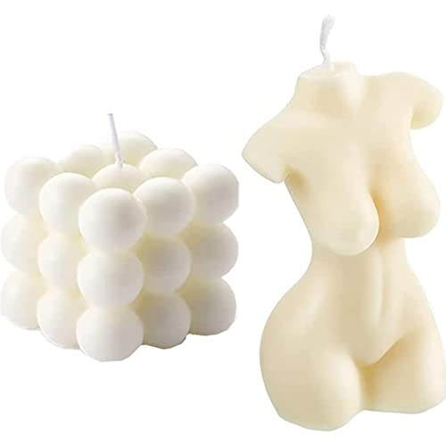 Lot de 2 bougies à bulles – Bougies cubiques en cire de soja en forme de corps féminin, bougies parfumées coulées à la main, jolies bougies en cire pour...