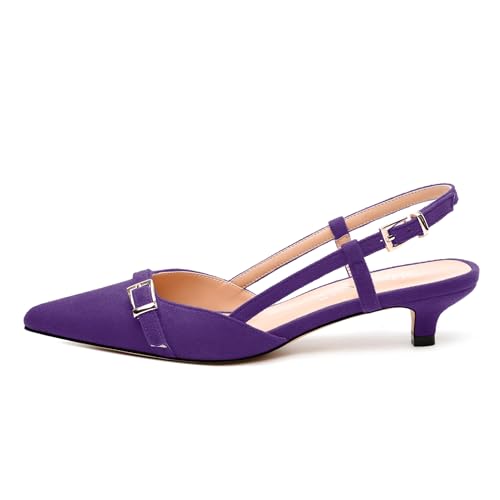 Women's Pumps, Pointed Toe Low Heels, Slingback Buckle Fashion Solid Faux Suede Pump for Women2