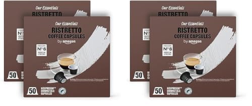 by Amazon Ristretto Cápsulas de café espresso compatibles con Nespresso, Tueste Medio, 50 unidad, Paquete de 4 - Certificado Rainforest Alliance