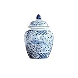 Design élégant : ce grand pot à gingembre en céramique avec couvercle constitue une pièce décorative parfaite for votre salon, votre bureau ou votre entrée ; Son design en porcelaine bleue et blanche rehausse tout style de décoration d'intérieur moderne ou vintage.