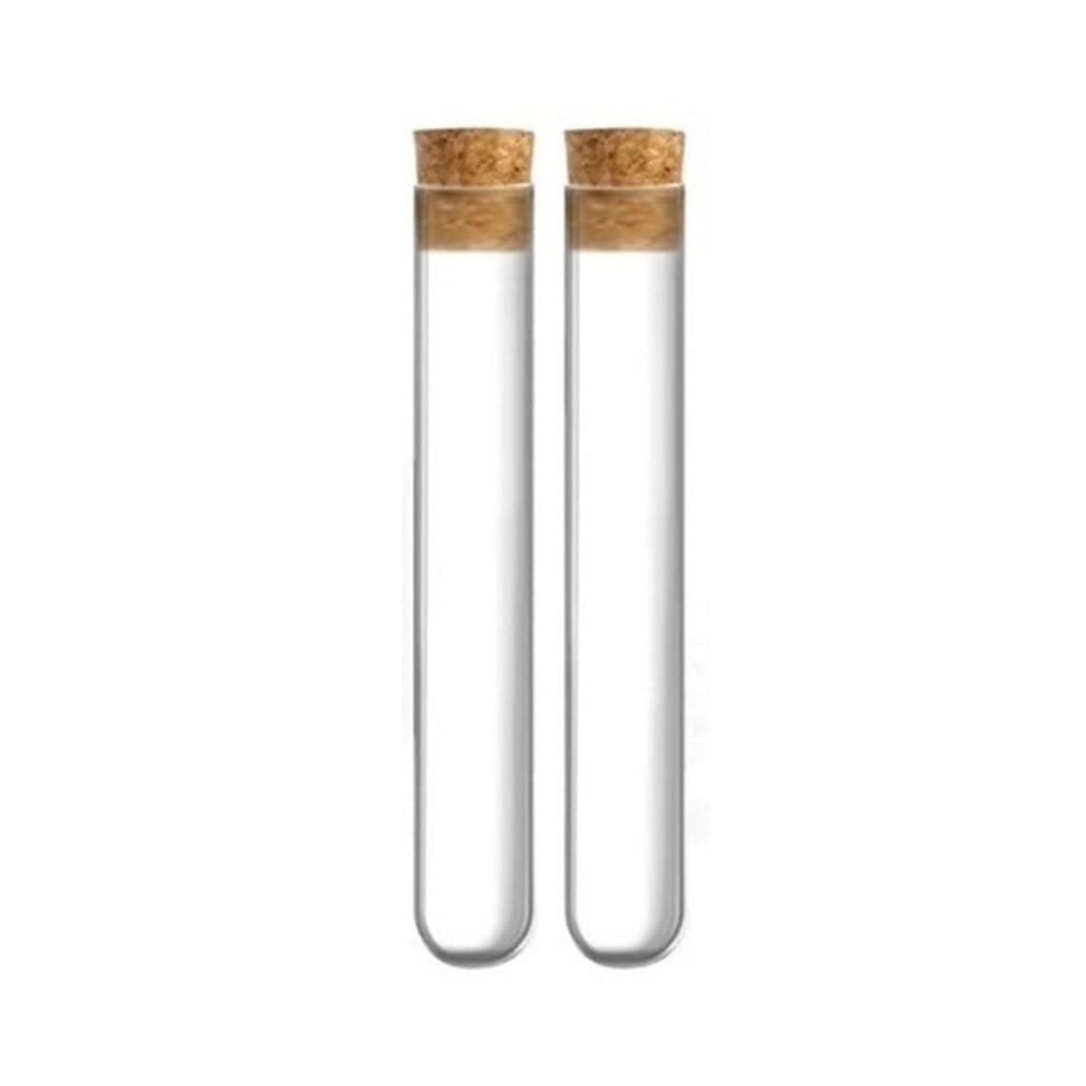 Tubos de almacenamiento de muestras 50 tubos de ensayo vidrio laboratorio con tapón corcho, 20 x 200 mm, fondo redondo, acabado liso