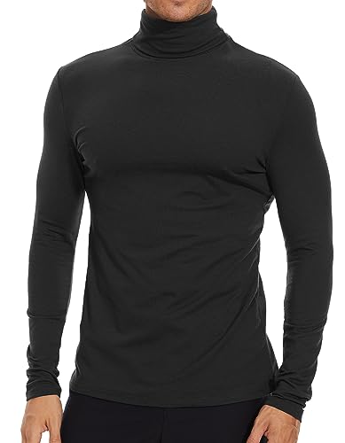 SIMIYA Herren Rollkragen Basic Männer Langarmshirt: Slim Fit Innenfleece Thermounterwäsche Oberteil Langarm Elastisch Rollkragenshirt Angenehm und Atmungsaktiv(Schwarz,M)